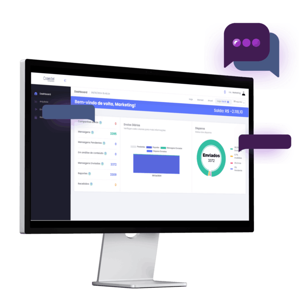 Plataforma de SMS Conectel para envios de mensagens em massa para clientes, perfeito para todas as empresas